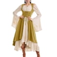 thumbnail image 3 of Jsaierl Women's Renaissance Layered Corset Dresses Flare Bell Sleeve Lace Up Bodice High Low Fairy Cosplay Costume, 3 of 6