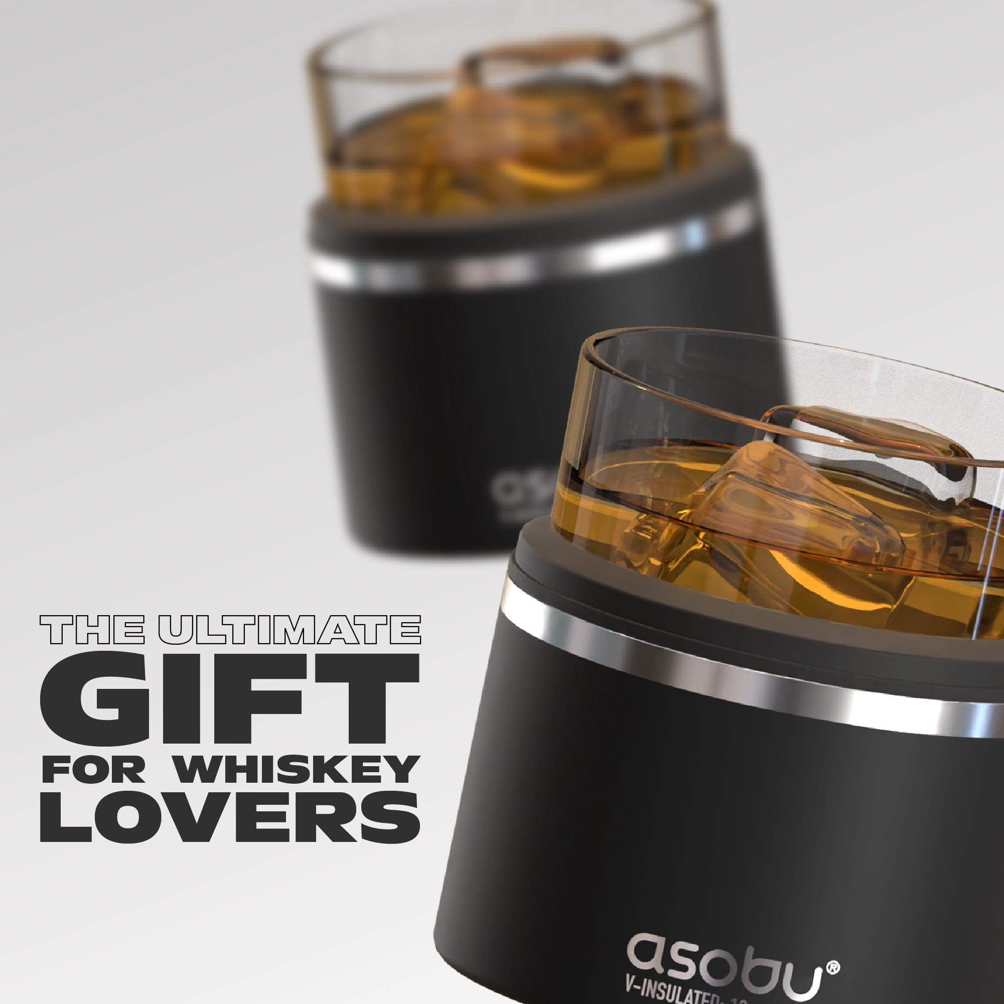Asobu - Black Whiskey Glass with Insulated Stainless Steel Sleeve, 10.5 ounces