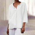 thumbnail image 4 of CHOK Spring cotton and linen solid color irregular lapel three-quarter sleeve shirt for women, 4 of 5