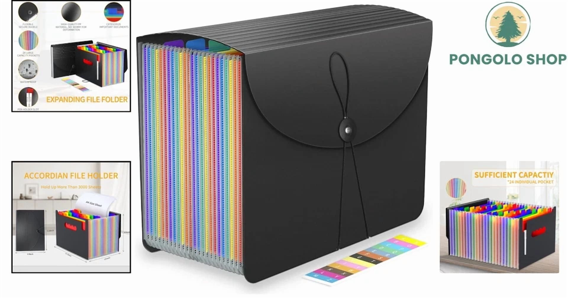 24 Pockets Expanding File Folders Accordian File Organizer Storage Box