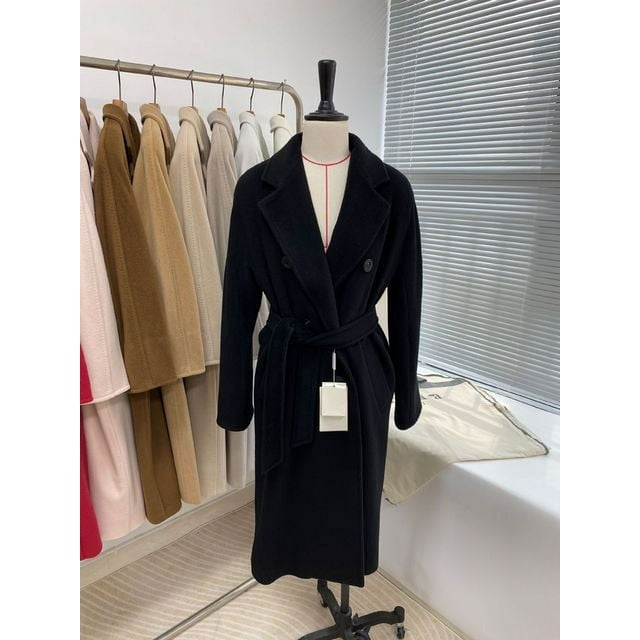 QueenLine High-end Winter Cashmere Camel Color Long Wool Classic Double-breasted Lace-up Gray Red Coat