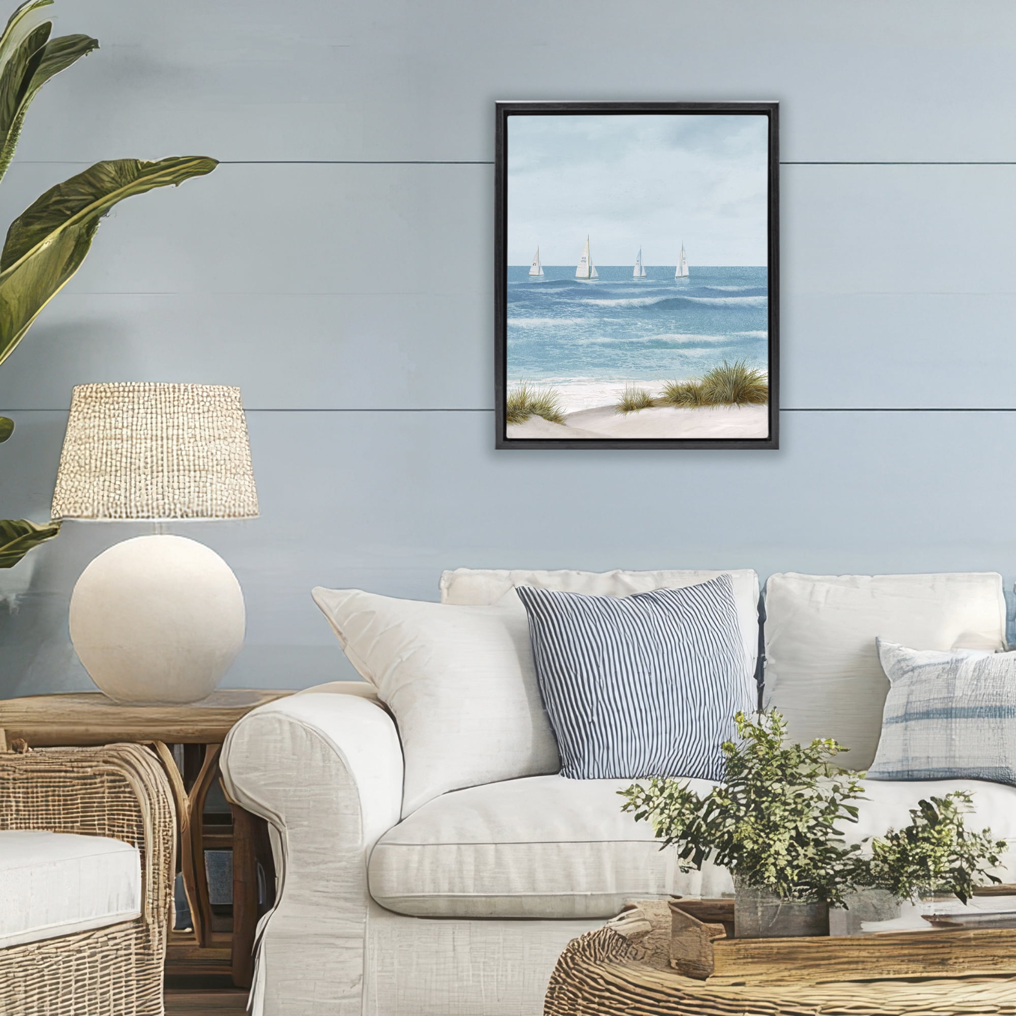 Stupell Industries Boats Sailing Away Black Framed Floater Canvas Wall Art, design by Lorenzo Collective