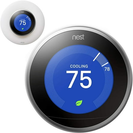 Google Nest Learning Smart Thermostat - 3rd Generation - Stainless Steel T3007ES Bundle with elago Wall Plate Upgraded Wall Mount Cover Designed for Google Nest Learning Thermostat - Matte White