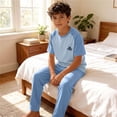 thumbnail image 6 of Cethrio Girls' Pajama Sets Short Sleeve, Comfy 2 Piece Casual Summer Girls' Sleepwear Light Blue Size 3-4T, 6 of 7