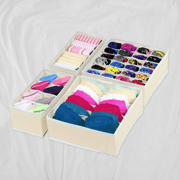 Separadores Organizadores De Ropa Interior Para Calcetines 4 organizadores de cajones de calcetines caja de almacenamiento para guardarropa para bufandas sujetadores beige Likrtyny Libre de BPA Bodega...