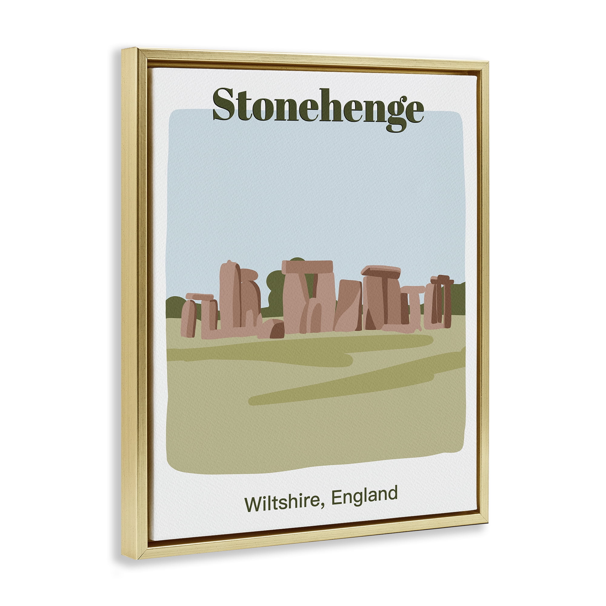 Stupell Industries Stonehenge Landmark Architecture Town & City Painting Gold Floater Framed Art Print Wall Art, 17 x 21