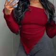 thumbnail image 6 of Sijiajgjfu Womens Ribbed Knit Tops Long Sleeve Off Shoulder T-Shirt Tight Asymmetrical Hem Going Out Tops Y2K Trendy Tee Shirts today's lightning deals Red L, 6 of 6