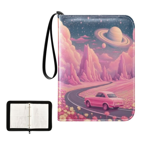 400 Pockets Trading Cards Album,Card Binder 4-Pocket, Cards Collector Album Holder Fits 400 cards with 50 removable sheets A Pink Landscape