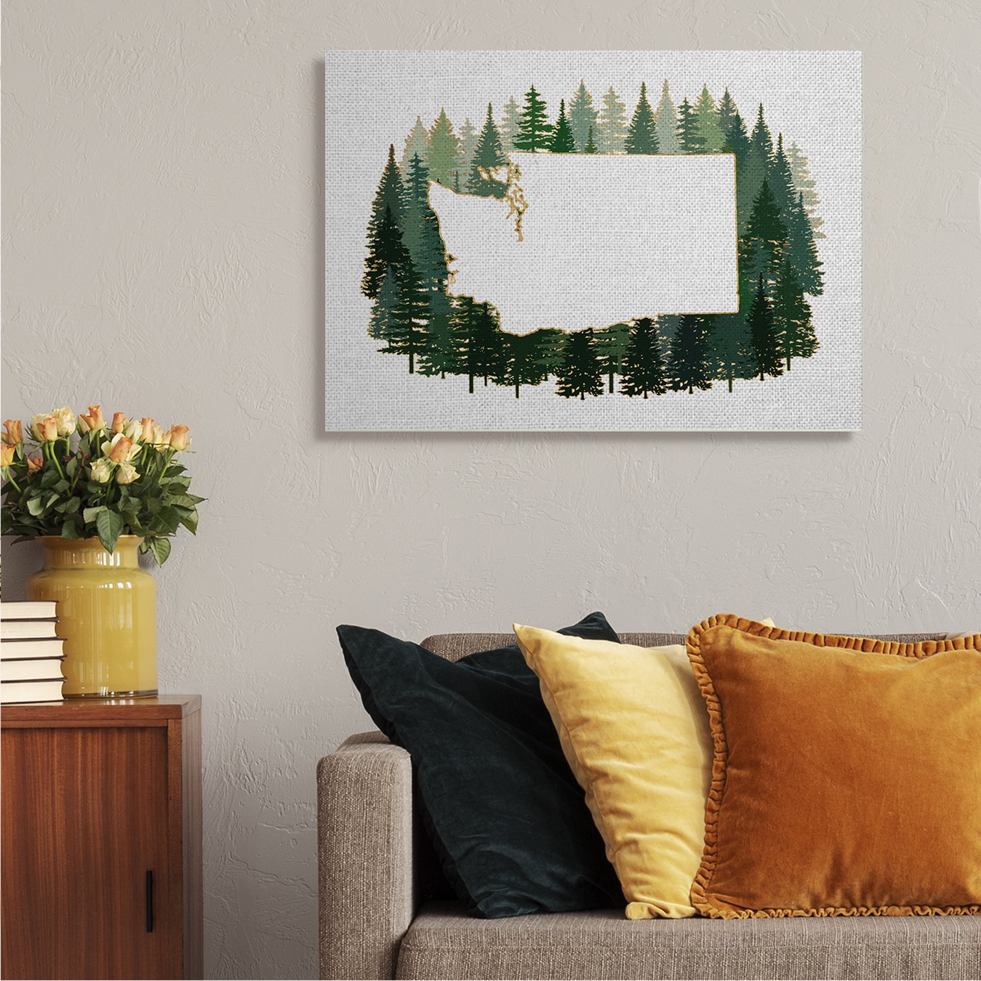 Stupell Industries Washington State Outline Pine Trees Green Forest Town & City Painting Gallery Wrapped Canvas Art Print Wall Art, 30 x 40