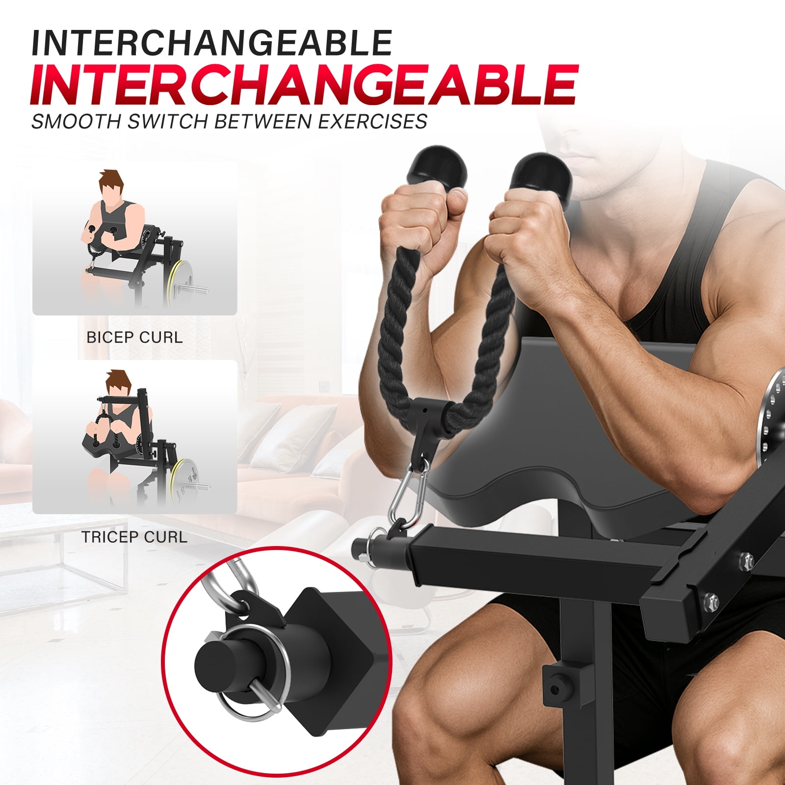 HeeH Preacher Curl Machine Bench : 2-in-1 Bicep Curl & Tricep Extension Machine for Arm Workout Home Gym Equipment (Black)