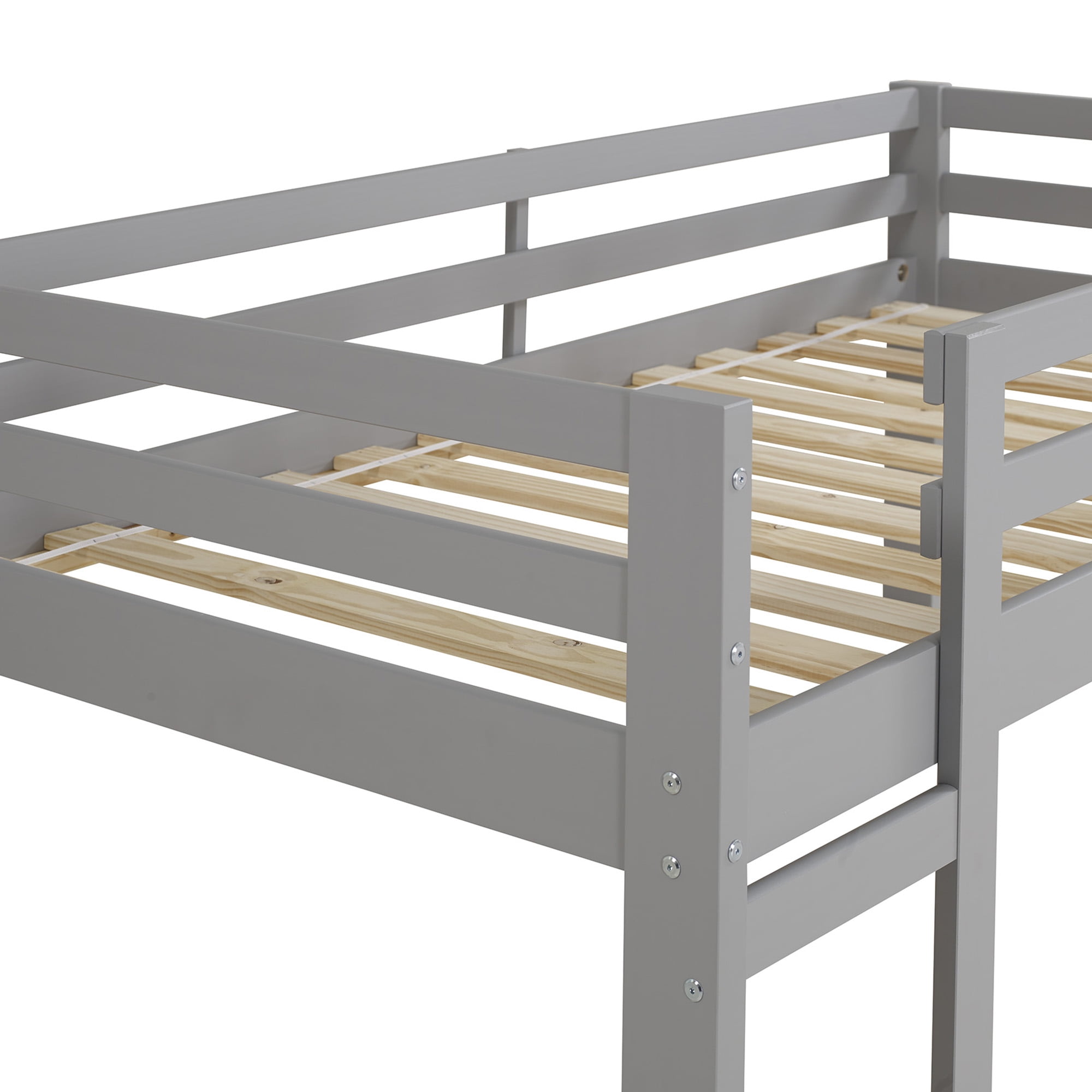 Walker Edison Traditional Solid Wood Twin Low Loft Bed, Grey