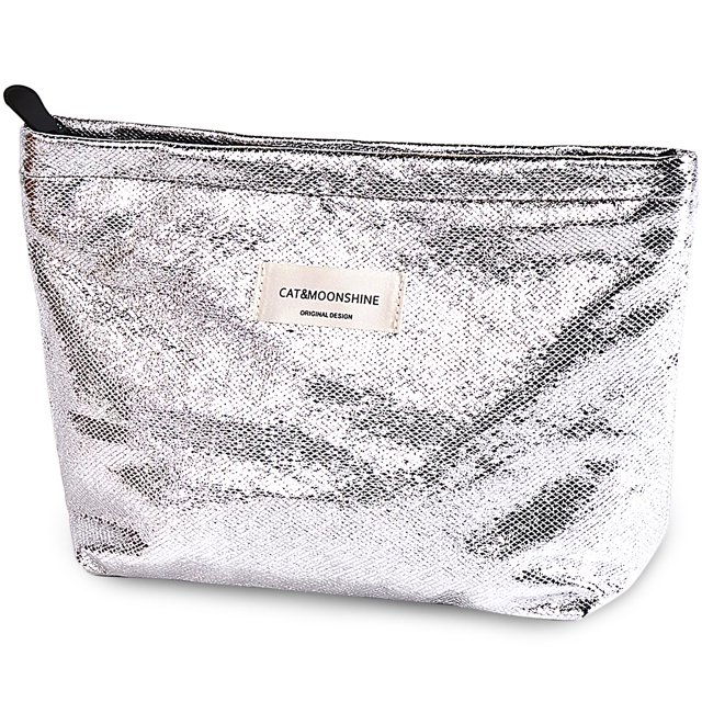 Neceser de lona Sminra Preppy para mujer, color plateado