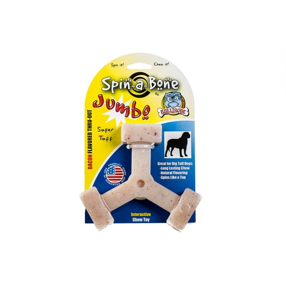 Bullibone Jumbo Bacon Spin-a-Bone Heavy Chewer Dog Bone - Interactive Dog Chew Toys, Triggers Natural Instincts, and Improves Oral Health - Single