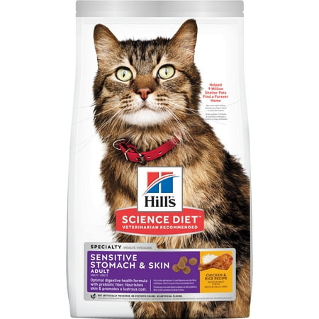 Hill's Science Diet Adult Sensitive Stomach & Skin Chicken & Rice Recipe Dry Cat Food, 15.5 lb (Best Cat Food For Sensitive Stomach)