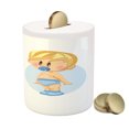 thumbnail image 3 of Gender Reveal Piggy Bank, Playing Together Romantic Happiness Theme, Ceramic Coin Bank Money Box for Cash Saving, 3.6" X 3.2", Multicolor, by Ambesonne, 3 of 4