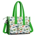thumbnail image 2 of Teacher Tote Bag,White Colorful Dinosaurs Pattern Teacher Utility Tote Bag,Large Work Tote Bags for Women with Multiple Pockets,Top Zipper Closure,13.8x10.6x6.7 Inch, 2 of 5