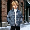 thumbnail image 5 of Spazoro Boys Padded Quilted Jacket with Pockets, Stand Collar Leaf Print Regular Fit Full Zip Elastic Cuffs Winter Outerwear Coat for Kids Navy Size 12-13, 5 of 9