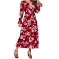 thumbnail image 2 of Pisexur Robe à Manches Longues Col en V Mode Femme Robe Plissée Unie à Manches Longues Col en V Robe Femme, 2 of 9