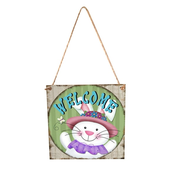 NSESSHome Happy Easter Door Sign Cute Rabbit Wooden Hanging Sign Front Door Welcome Wreath Easter Porch Hanger Indoor and Outdoor Porch Farmhouse Party Decoration