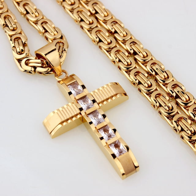 Collar con colgante de cruz clásica de acero inoxidable y titanio para hombre y mujer