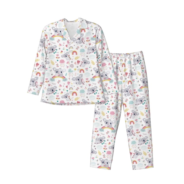 Balery Cute Koala Pijama para Hombre de Dos Piezas con Manga Larga, Conjunto de Dormir y Descanso Suave con Bolsillos-Medium