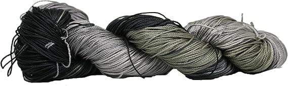 Knitsilk 3 Ply 100% Mulberry Silk Lace Weight Yarn | Perfect for Knitting & Crocheting and Weaving | Fine Quality Silk Yarn for Luxurious Creating Projects.(50Gm–260Yards, Black&Grey) (Pack of 1)