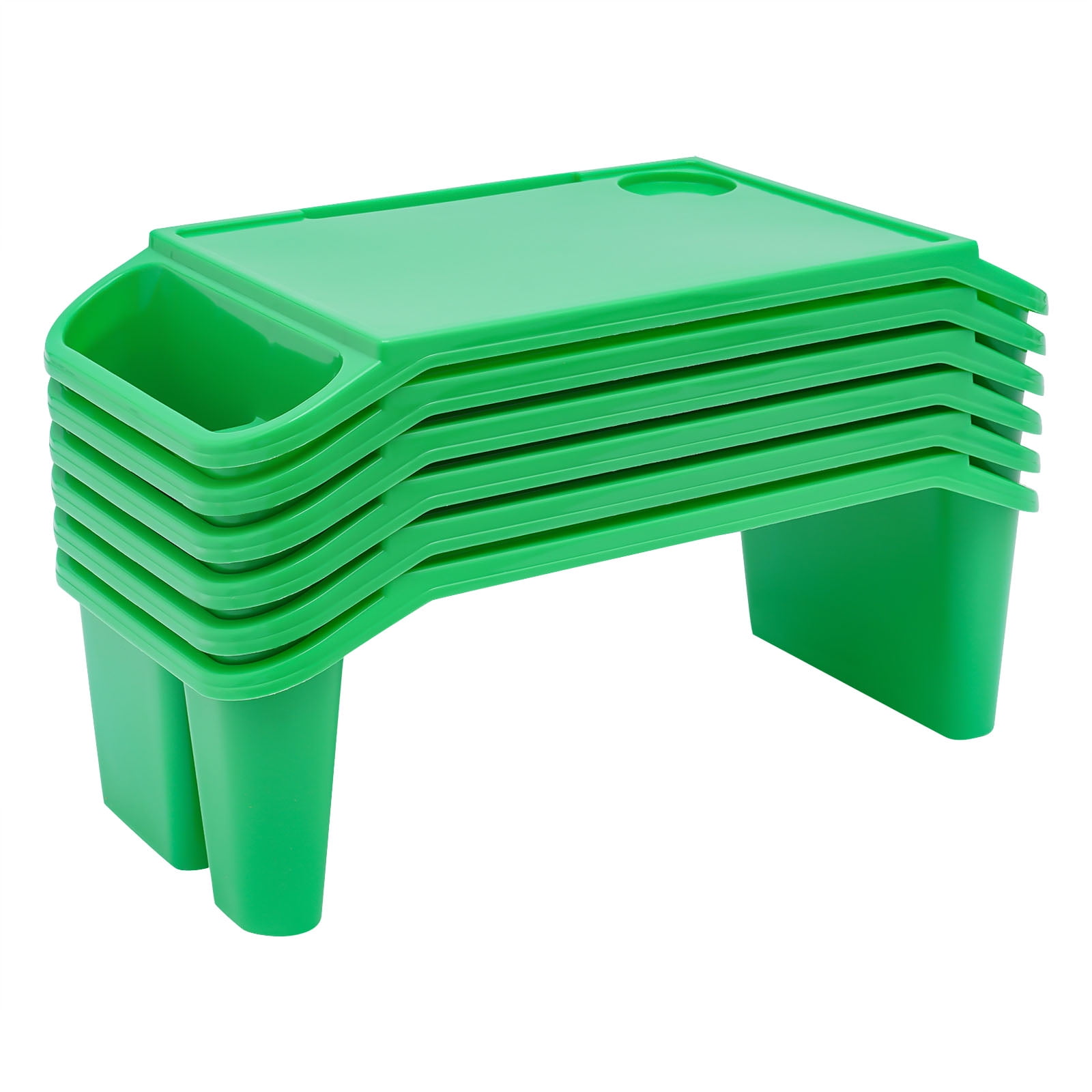 6 Pcs Green Color Kids Lap Desk Tray, Rectangle Shape Plastic Breakfast Laptop Trays with Side Pockets, Portable Lap Bed Table