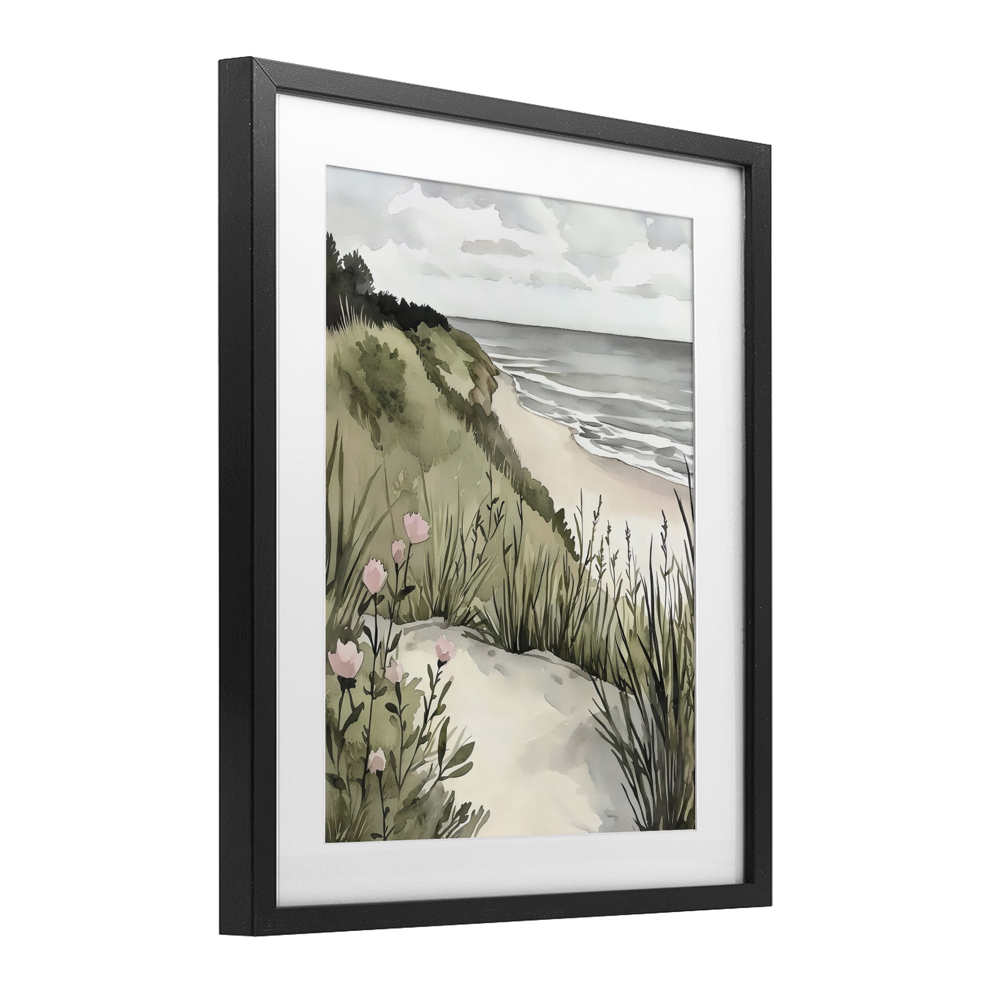 Stupell Industries Coastal Calm on Sandy Dunes Black Framed Print Under Glass, design by Riley B