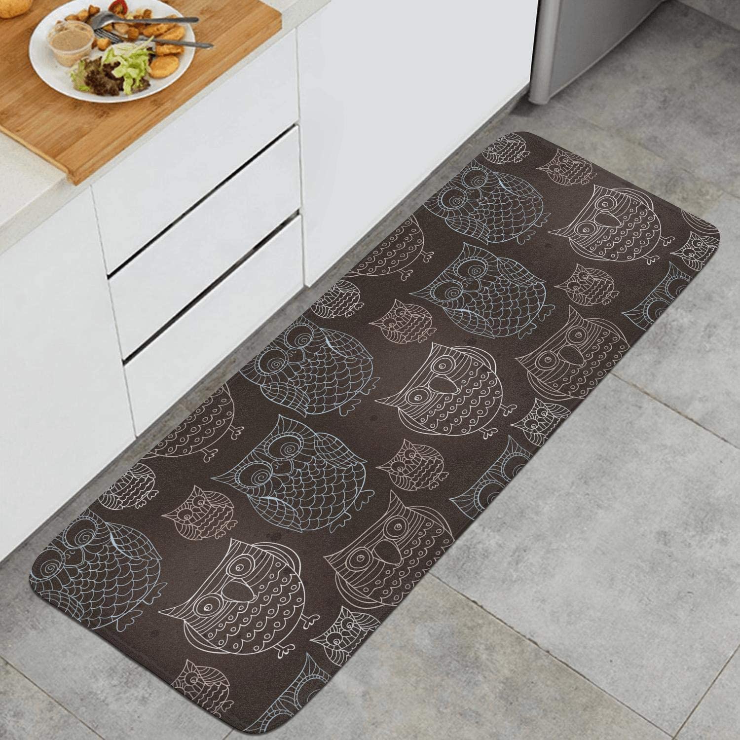 Black Doodle Owls Kitchen Floor Mat Dry Fast Rug Doormats Outdoor
