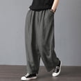 thumbnail image 1 of Pantalones de pierna ancha de lino de algodón para mujer, bolsillos en la cintura elástica MABOTO Gris/4X-grande, 1 of 7