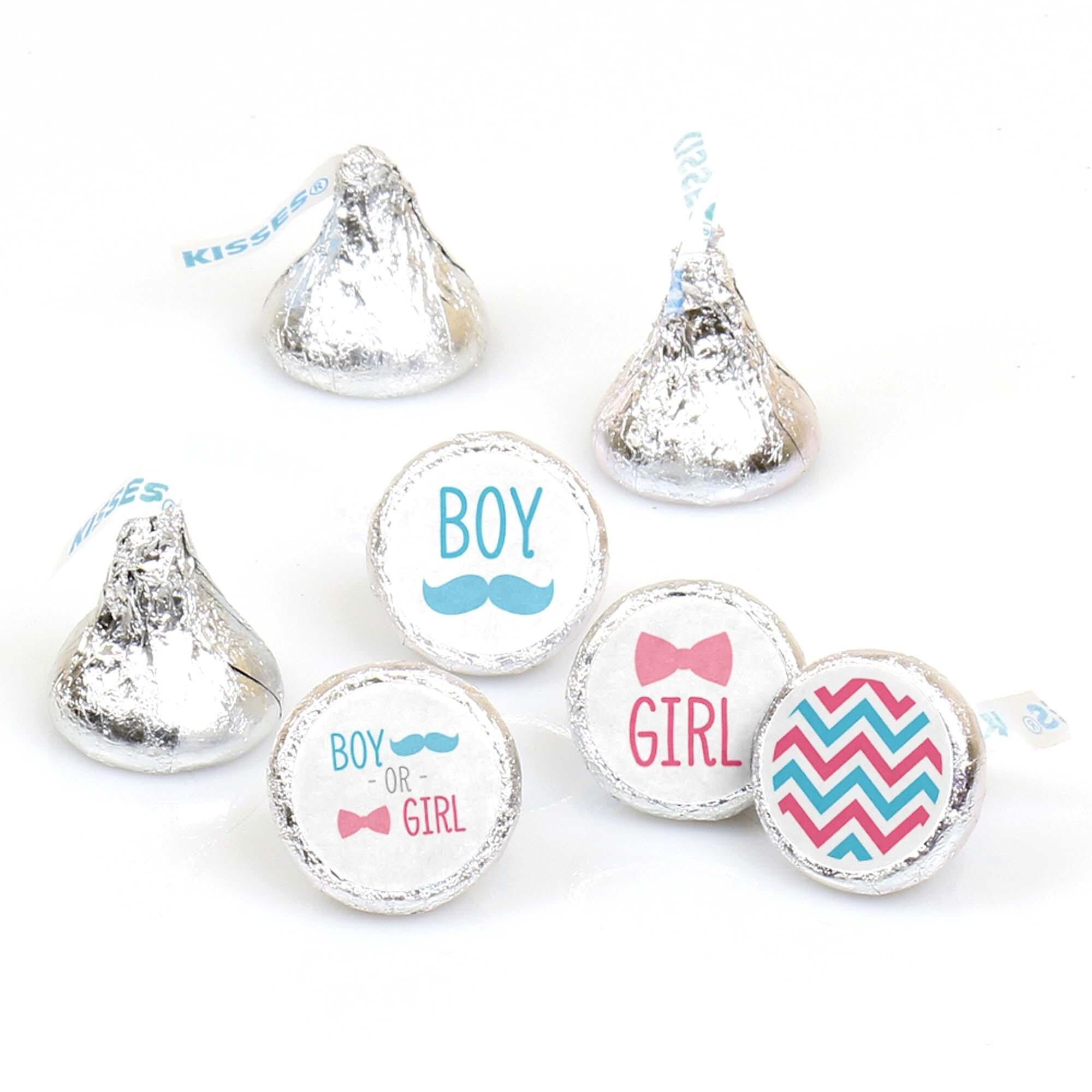 Big Dot of Happiness Chevron Gender Reveal - Baby Shower Round Candy Sticker Gender Reveal Favors - Labels Fit Hershey's Kisses 108 Ct