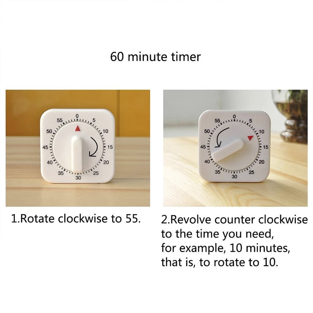 Etereauty Timer Kitchen Mechanical Cooking Clock Minute Wind Up Time Visual 60 Manual Countdown Management Baking Food Steaming, Size: 3.74 x 3.54 x