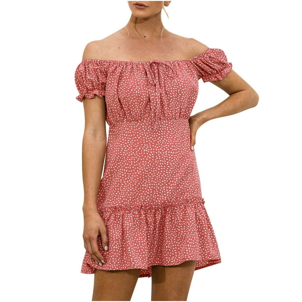 Vestido de retazos con volantes de manga corta con un hombro sexy casual para mujer Fridja hjk6643