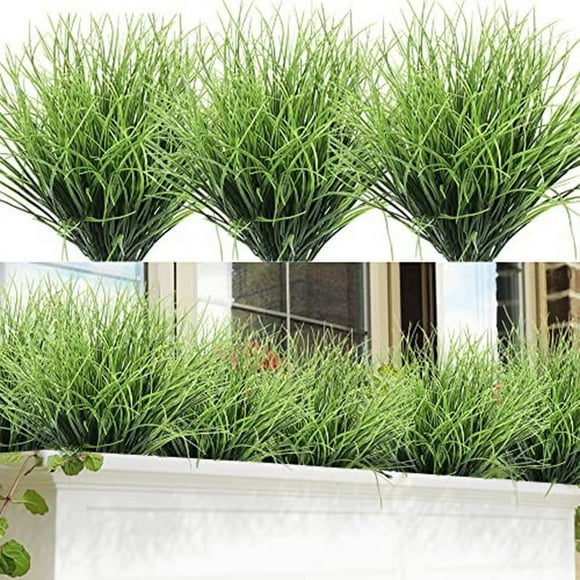 8 pieces artificial grass plants fake shrubs plastic wheat grass 7 fork long V spring grass potted ornaments indoor decorations