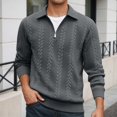 thumbnail image 2 of Quarter Zip Pullover Men Fall Winter Long Sleeve Jacquard Collared Sweat Shirt Casual Pullover Tops, 2 of 9