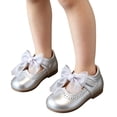 thumbnail image 2 of Gpaecead Girls Mesh Bow Mary Jane Shoes Soft Sole Non Slip Faux Leather Princess Dress Shoes For Toddler, Silver, 2 of 8