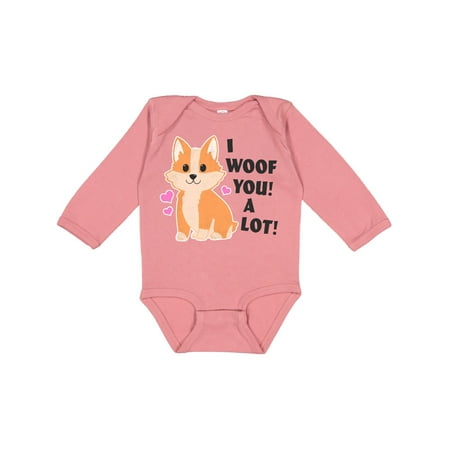 

Inktastic I woof you a lot with Corgi Illustration Gift Baby Boy or Baby Girl Long Sleeve Bodysuit