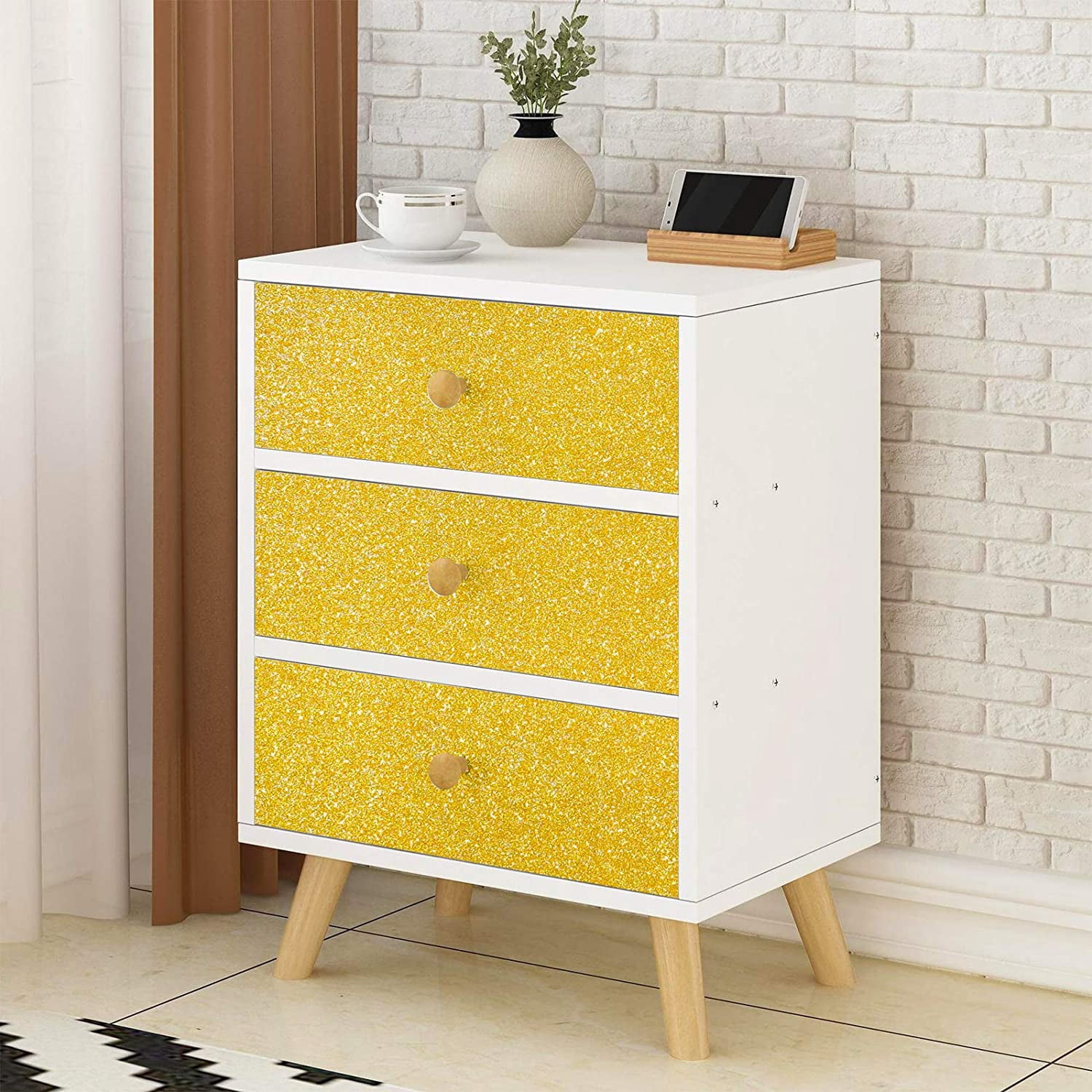 VEELIKE Gold Glitter Vinyl Self Adhesive Contact Paper Sparkly Wallpaper Stick and Peel Glittery Golden Wall Paper Cover Decorative for Bedroom Kitchen Cabinet Dresser Drawer Liner DIY 15.7''x354''