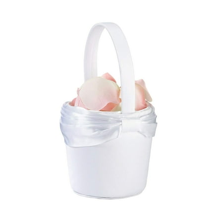 Flower Sash (Simple White Sash Satin Wedding Flower Girl Basket, White satin sash with rhinestone band highlights the simple design By Lillian)