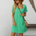 thumbnail image 6 of Womens Summer Dress Square Neck Short Sleeve Ribbed Slim A Line Mini Fit and Flare Dresses 2025, 6 of 6
