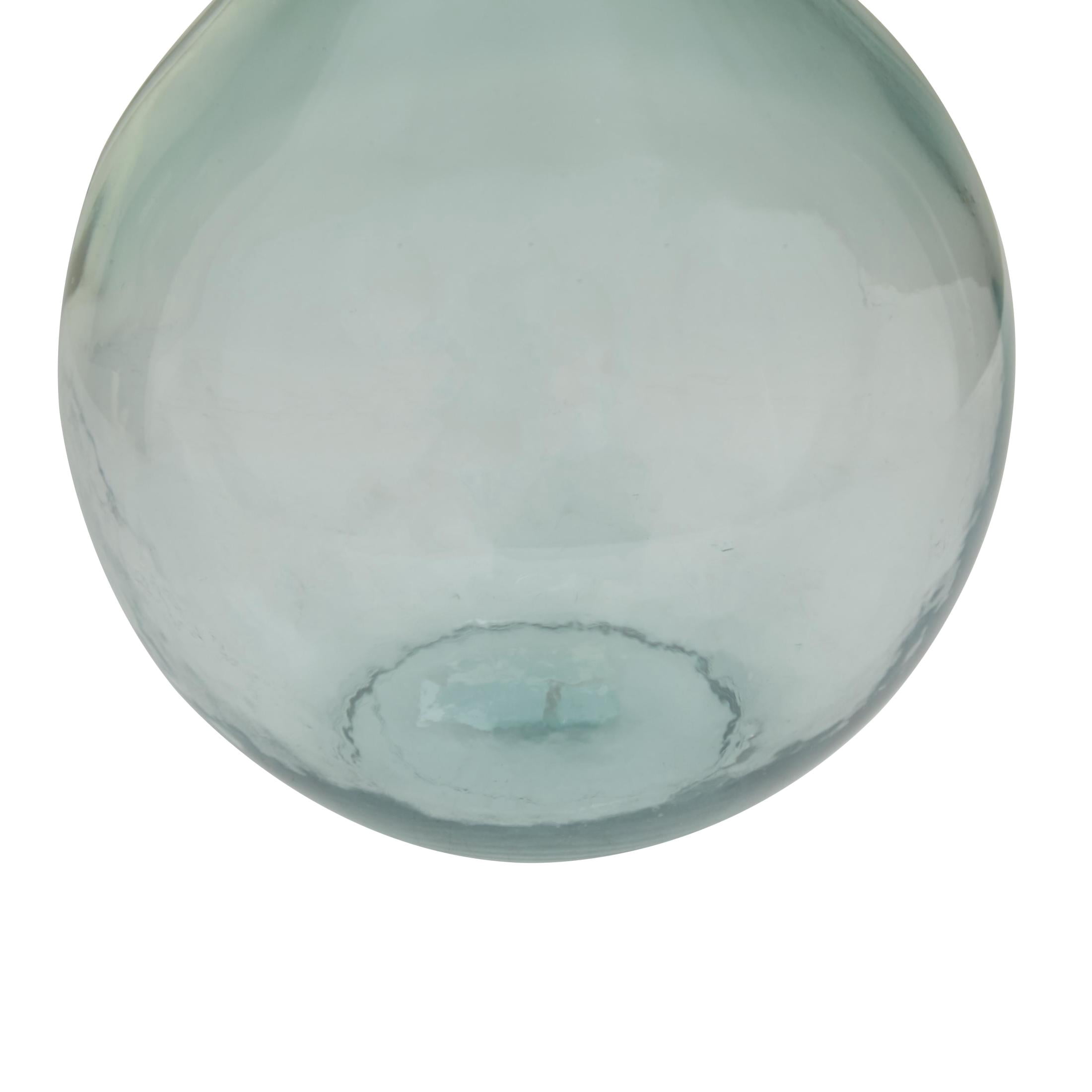 DecMode Teal Recycled Glass Handmade Spanish Bottle Neck Decorative Vase, 11" x 11" x 17"