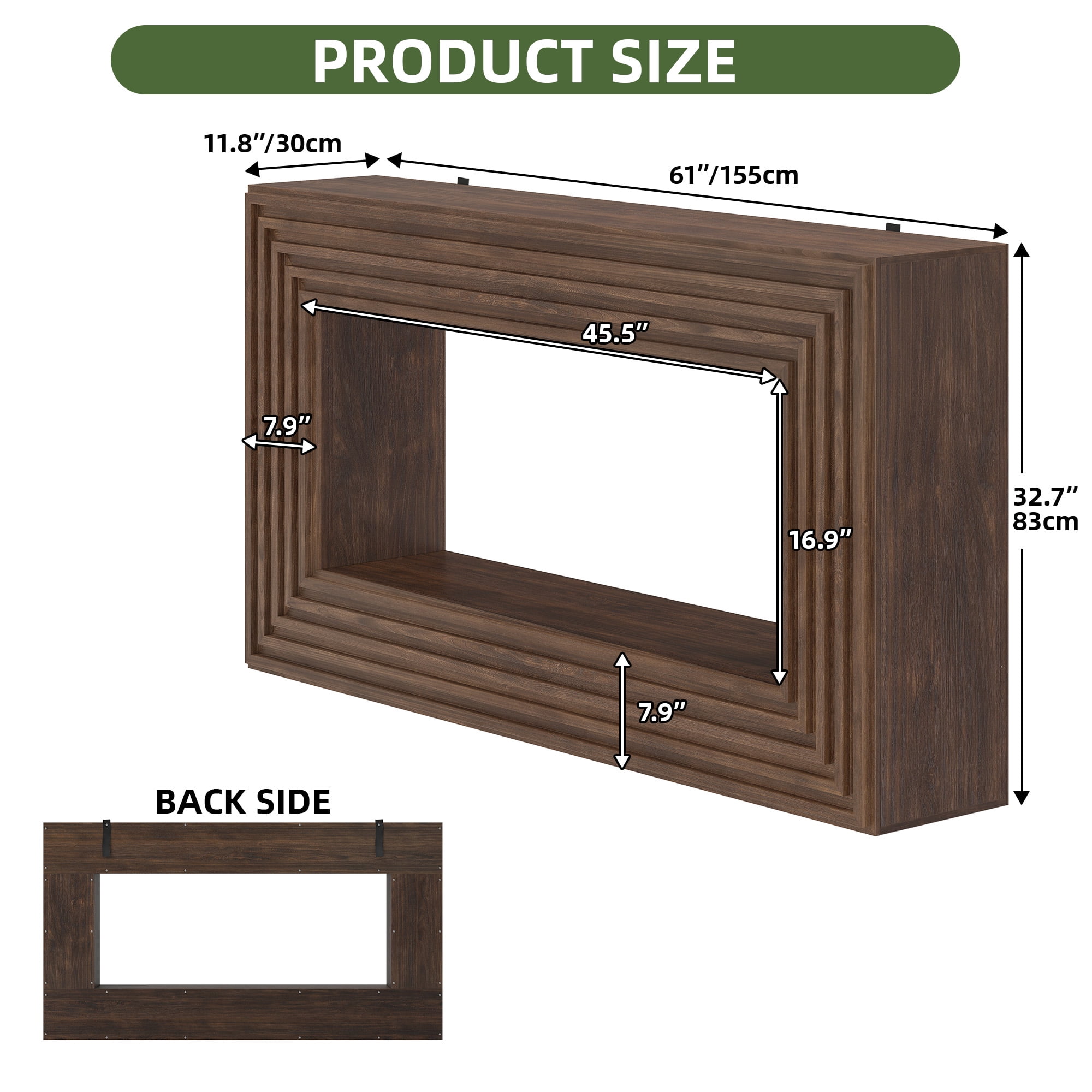 Uforic 61"W Console Table with Open Storage Shelf for Living Room,  Rustic Entryway Table, Brown