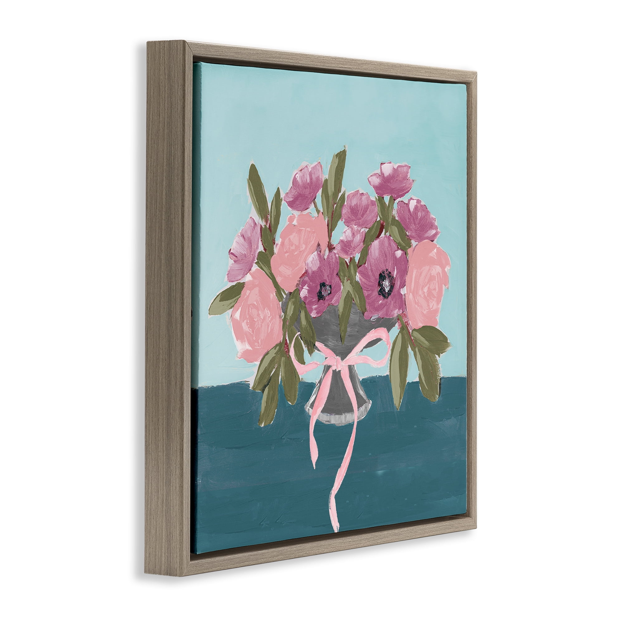 Stupell Industries Beautiful Flowers on Blue Plants & Flowers Painting Brown Floater Framed Canvas Art Print Wall Art, 25 x 25