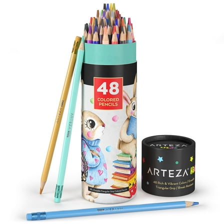 Arteza Kids Colored Triangular Pencils, Erasable - 48 Piece
