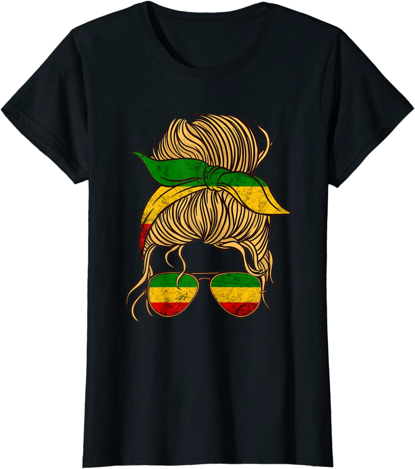 Rasta Reggae Messy Bun Hair Hippie Rastafarian Jamaica T-Shirt ...