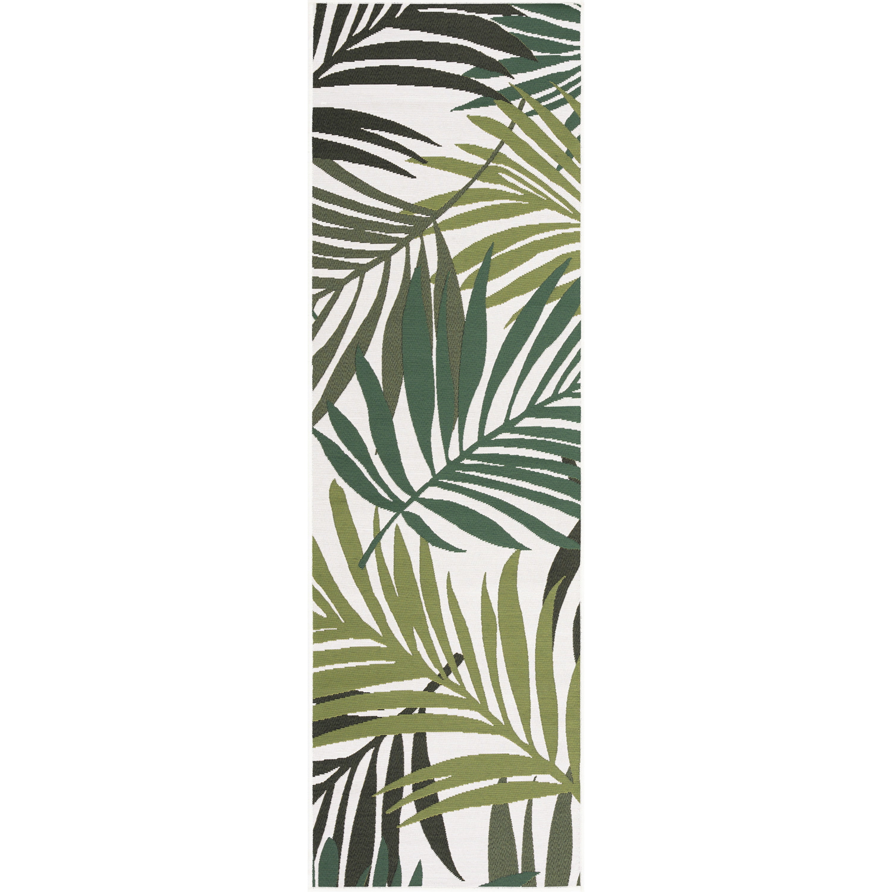 Stunning Transitional 2' x 7' Cream and Green Polypropylene Outdoor Area Rug
