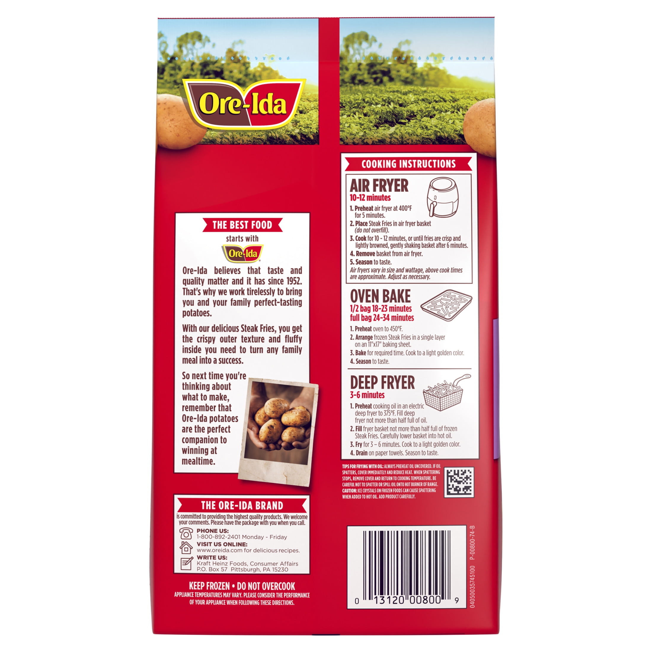 Ore-Ida Classic Steak Fries French Fried Frozen Potatoes, 1 Bag, for Easy Snacks and Dinner Sides, Gluten-Free, 28 oz