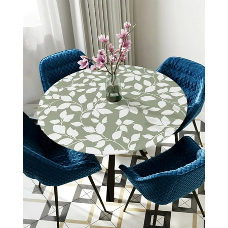 

Round Fitted Tablecloth Grass Green Leaf Vine Texture Elastic Edged Table Cover Protector Cloth Waterproof Polyester Rectangle 45 -50