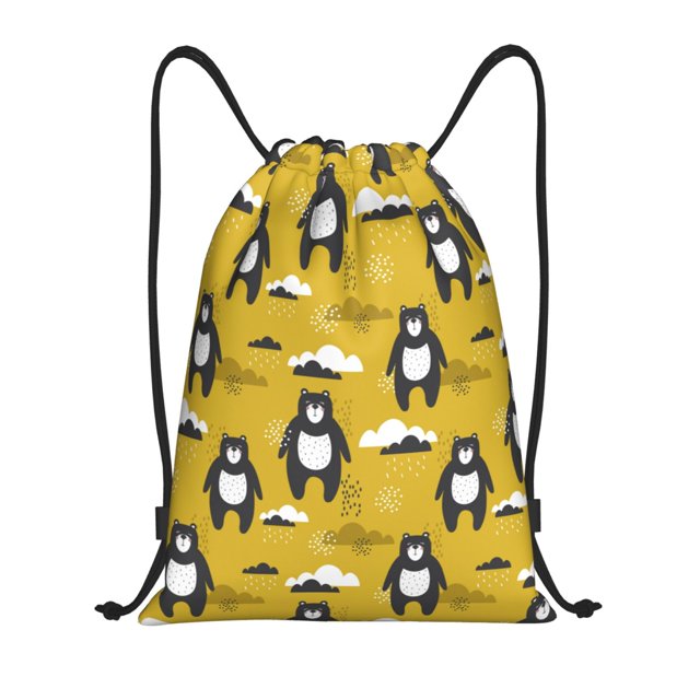 Xecao Cartoon Bear Yellow Pattern Sports Drawstring Backpack - String Swim Gym Bag with Wet Proof Pocket for Women&Men-Small