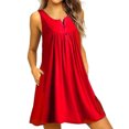 thumbnail image 4 of Femmes Robe Plissée Veste T-shirt Casual Robe Plissée Robe de Réservoir de Poche, Rouge, L, 4 of 8